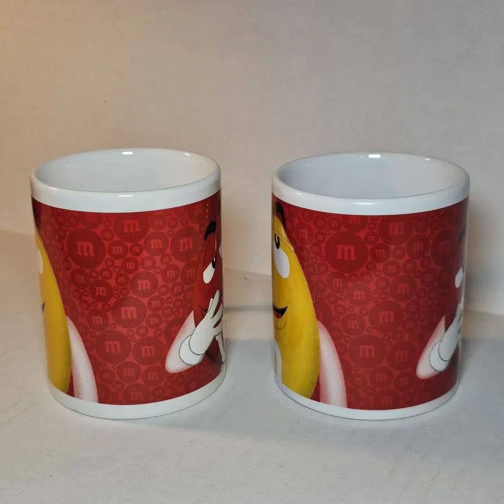 2013 Set Of 2 M&M's Candy RED AND YELLOW Coffee Mug Original M&MS Megatoys